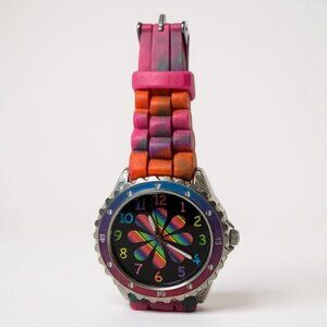 Accutime‎ Women's Multi-color Rainbow Flower Silicone Analog Quartz Watch